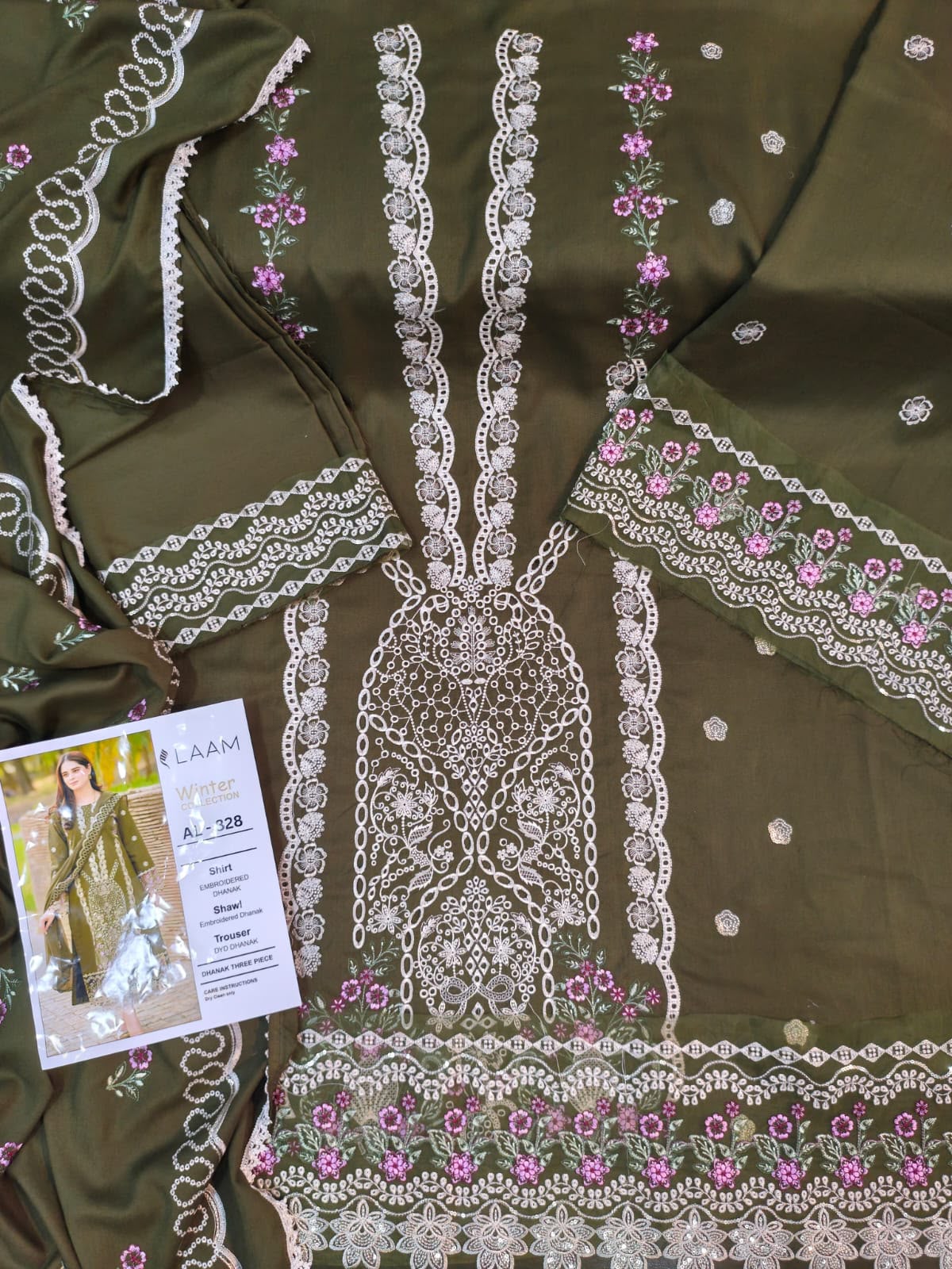 LAAM 3PC DHANAK FULL HEAVY EMBROIDER SUIT