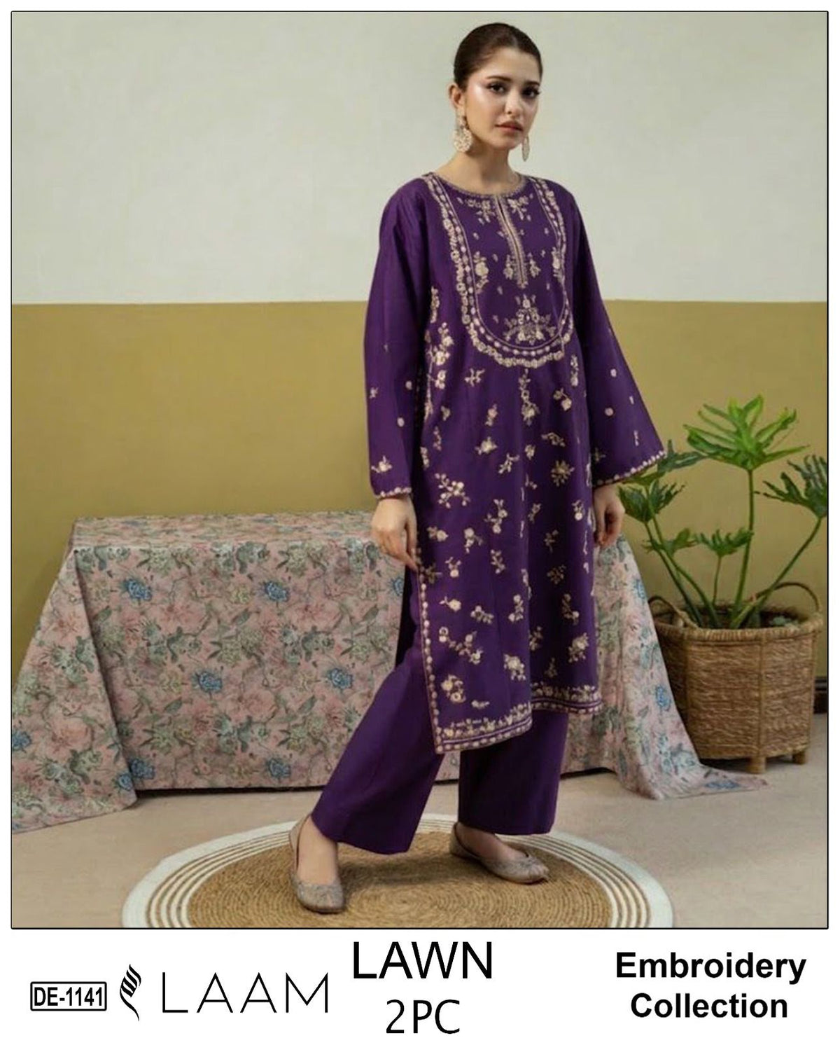 LAAM Lawn 2peace fully embroider shirt with plan trouser