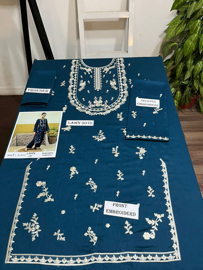 LAAM Lawn 2peace fully embroider shirt with plan trouser