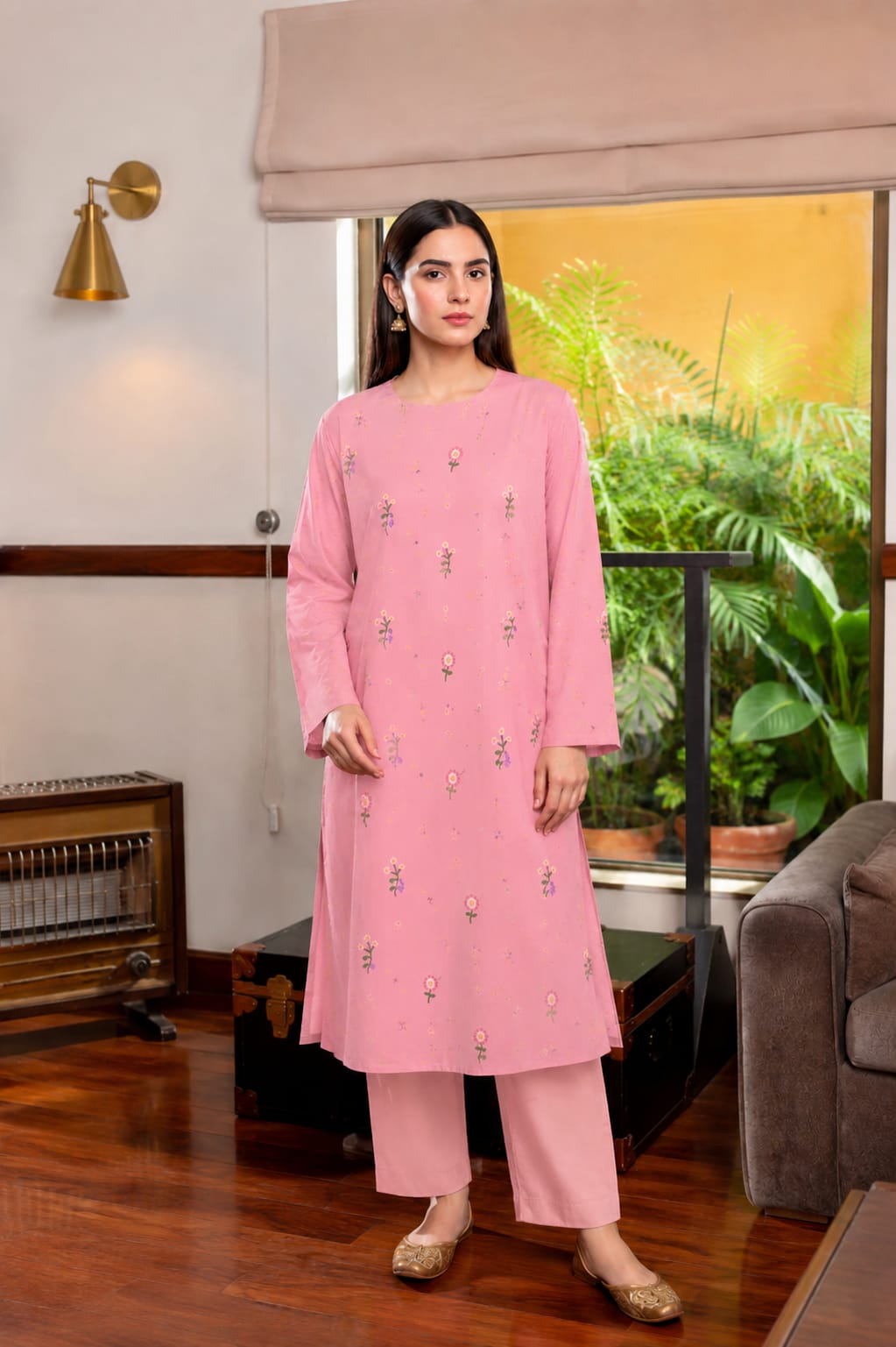 LAAM Lawn 2peace fully embroider shirt with plan trouser