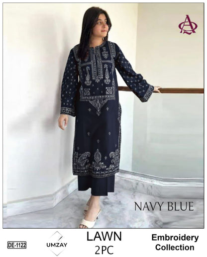 UMZY Lawn 2peace fully embroider shirt with plan trouser