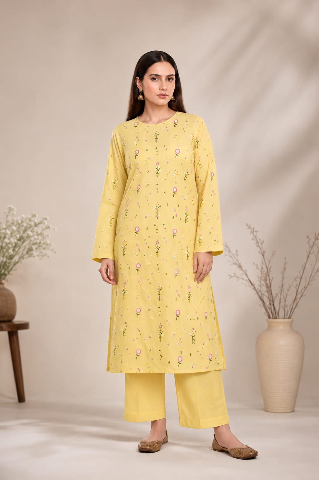 LAAM Lawn 2peace fully embroider shirt with plan trouser