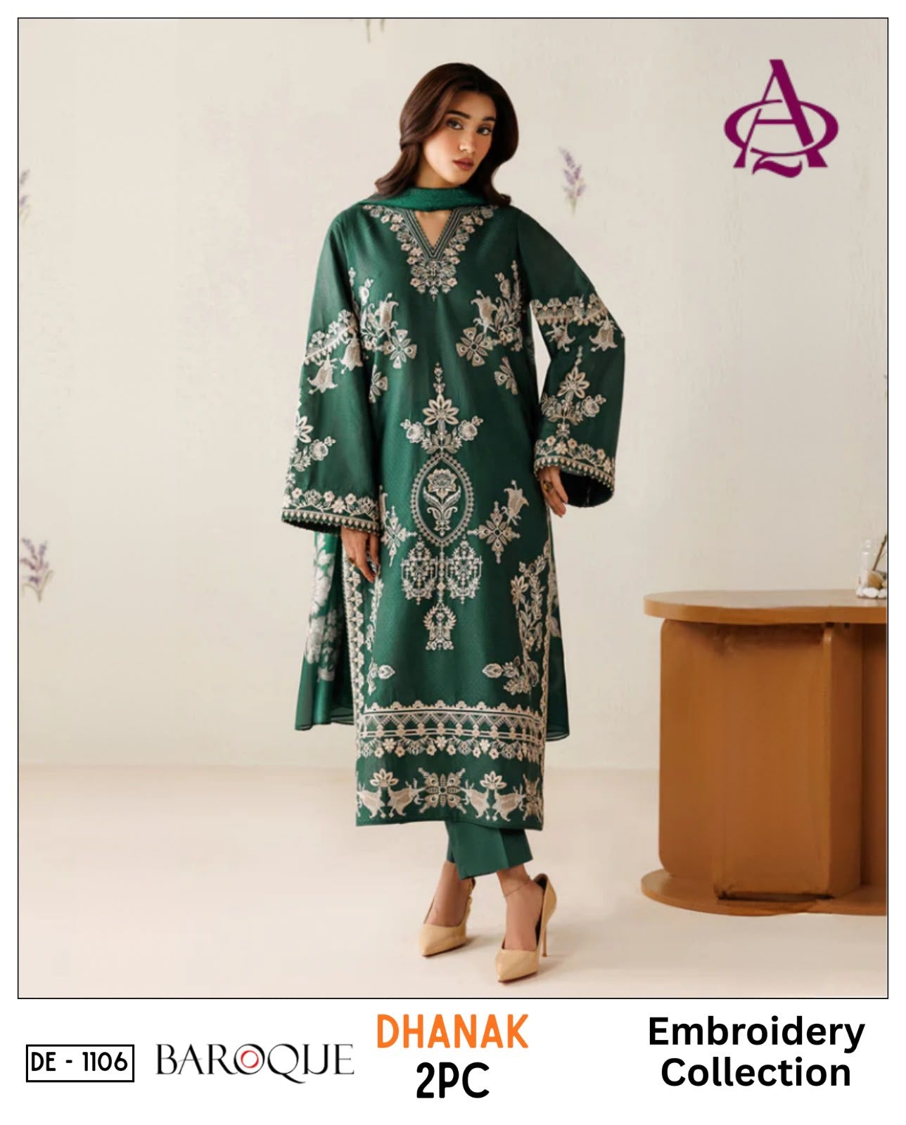 BAROQUE 2Pc DhaNak Embroider Shirt Embroider Salevs with Embroider Trouser