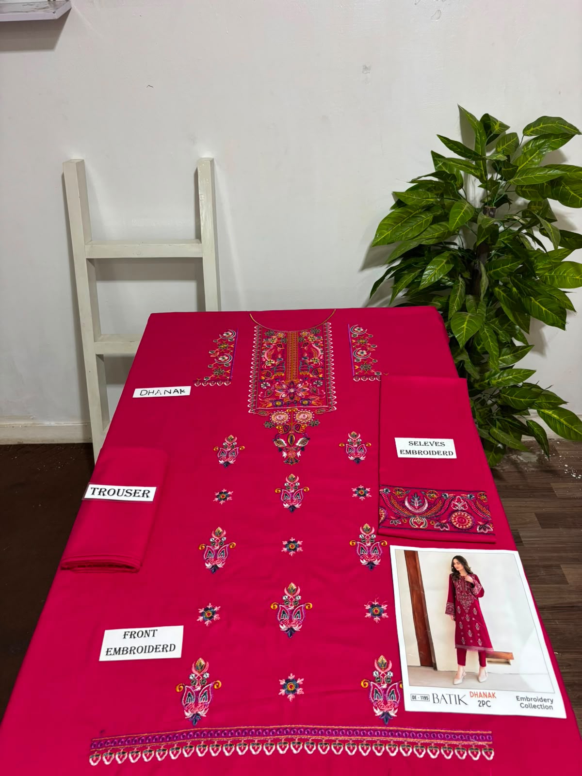 BATIK DhaNak 2Pc Embroidery shirt with plan trouser