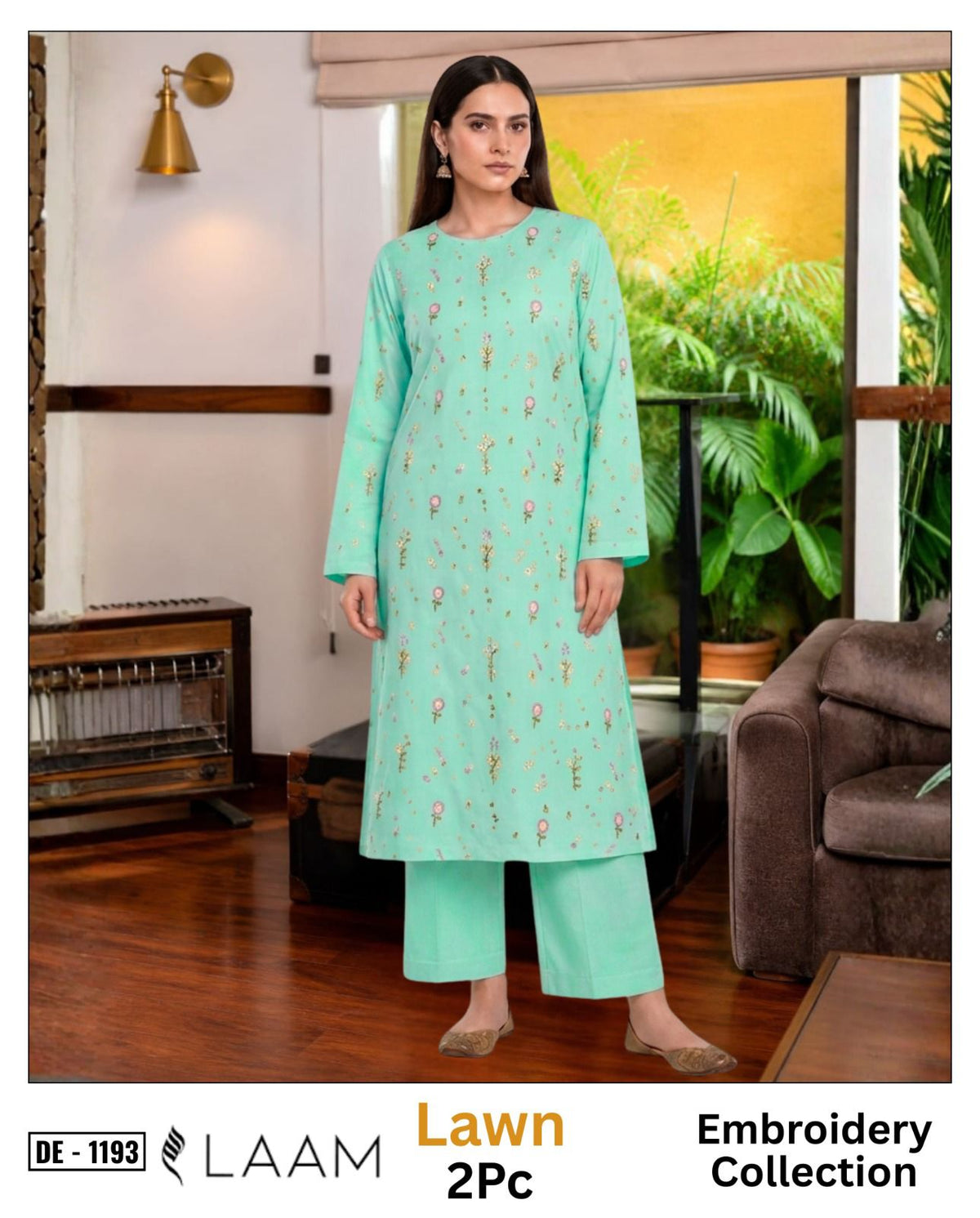LAAM Lawn 2peace fully embroider shirt with plan trouser
