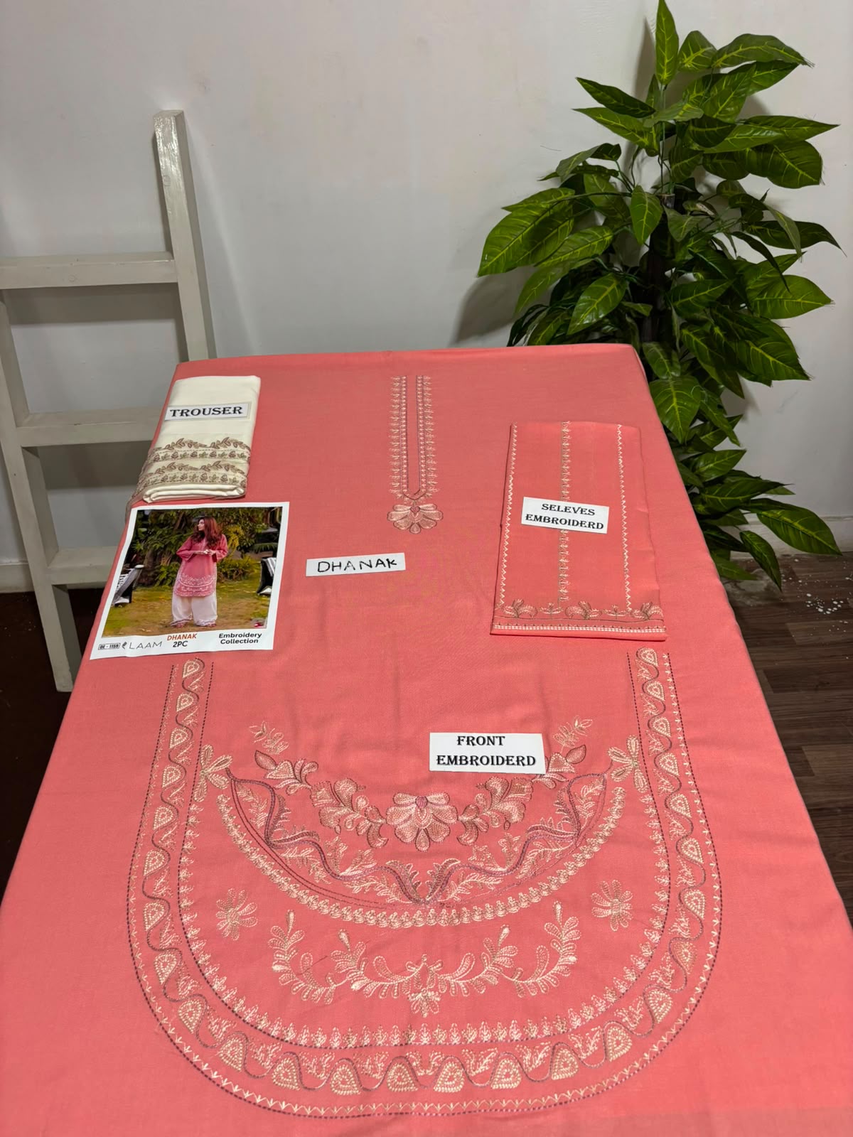 LAAM DhaNak 2Pc Embroider Shirt With plan trouser