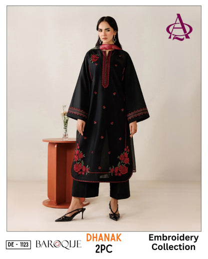 BAROQUE 2Pc DhaNak Embroider Shirt with plan trouser
