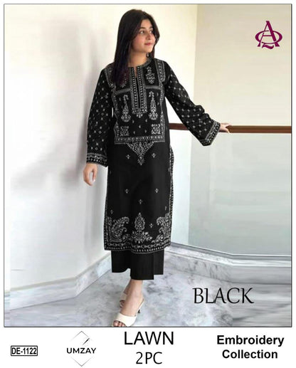UMZY Lawn 2peace fully embroider shirt with plan trouser