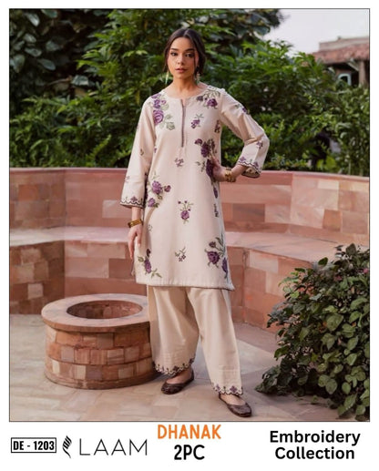 Laam DhaNak 2 pc embroided shirt with plan trouser