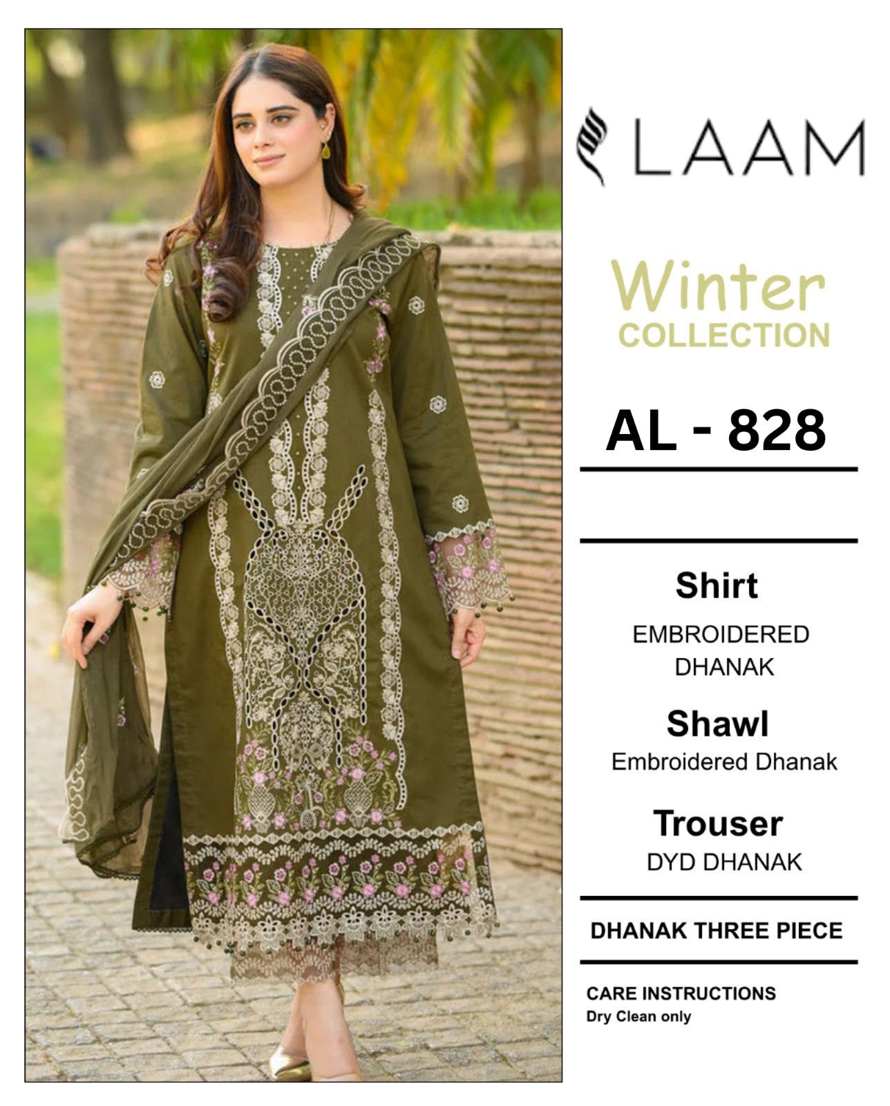 LAAM 3PC DHANAK FULL HEAVY EMBROIDER SUIT