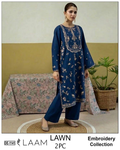 LAAM Lawn 2peace fully embroider shirt with plan trouser