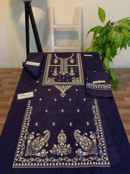 UMZY Lawn 2peace fully embroider shirt with plan trouser