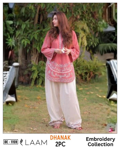 LAAM DhaNak 2Pc Embroider Shirt With plan trouser