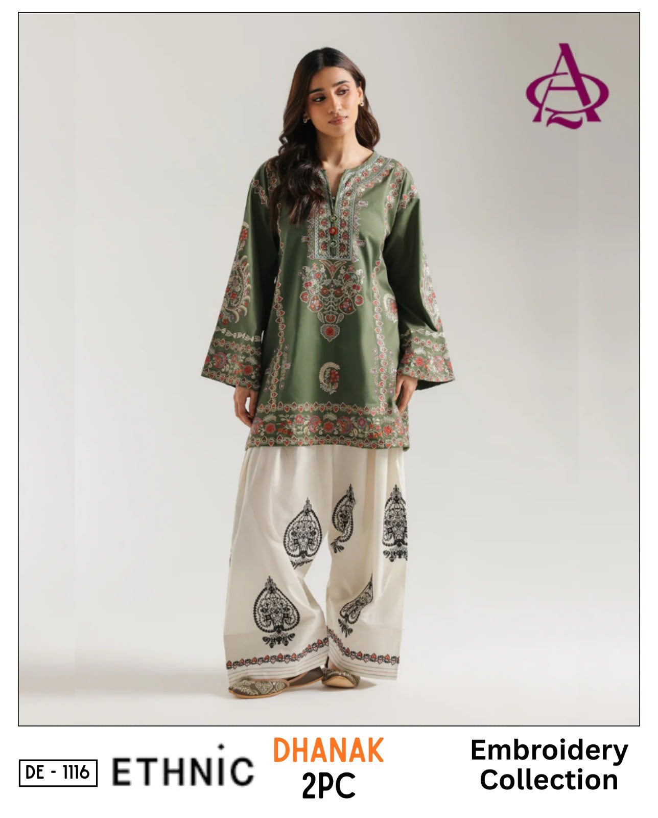 ETHNIC 2Pc DhaNak Full Embroider shirt with Embroider Trouser