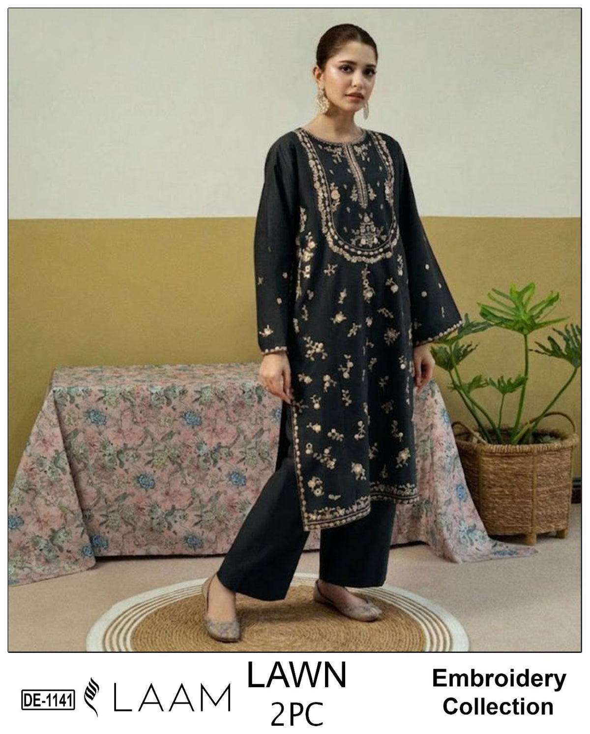 LAAM Lawn 2peace fully embroider shirt with plan trouser