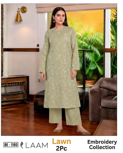 LAAM Lawn 2peace fully embroider shirt with plan trouser